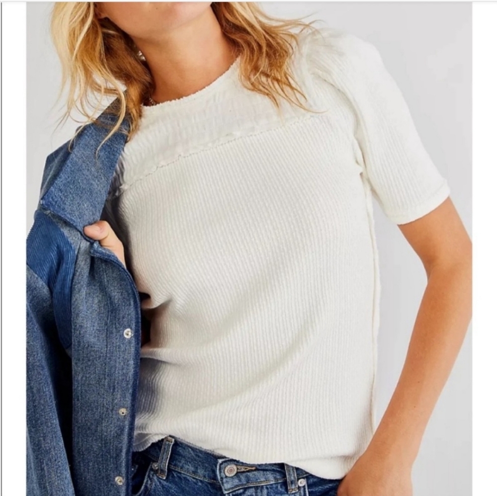 NWOT* Free People We the Free Red Delicious Ivory Top, Sz. S - Picture 2 of 13